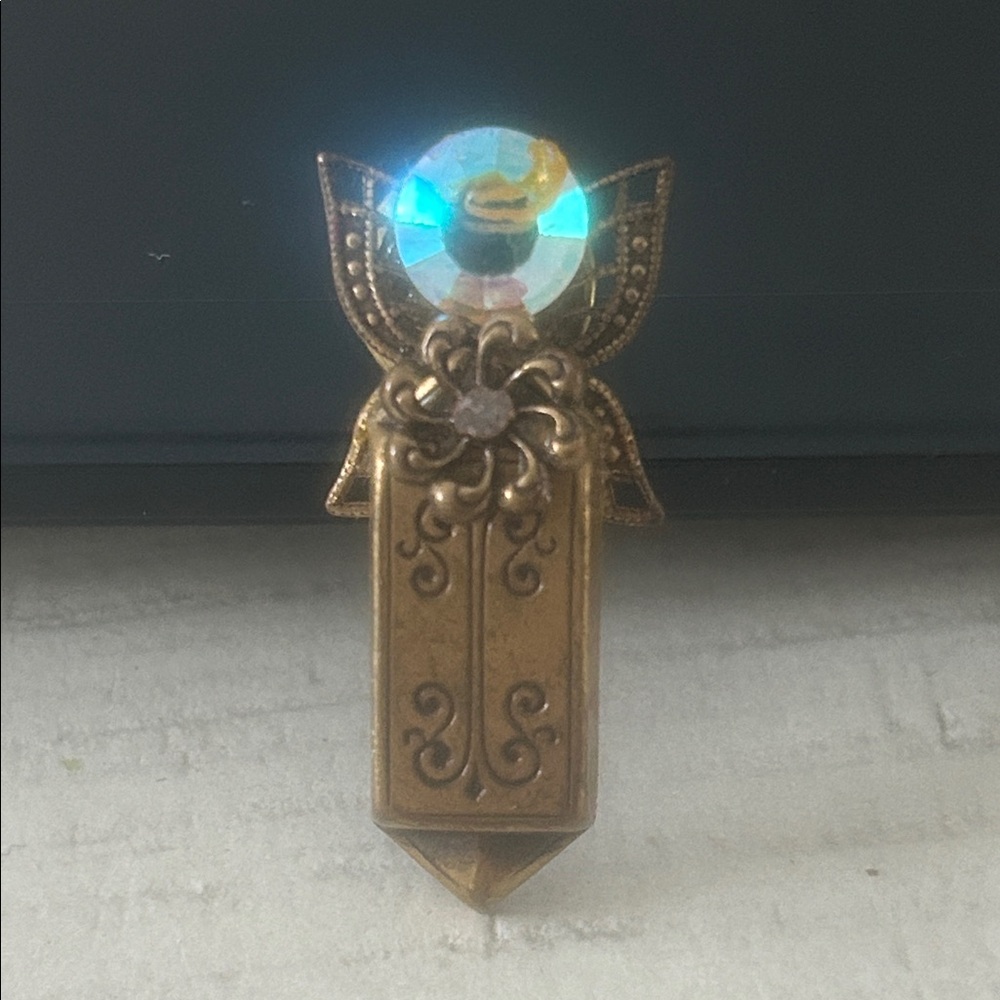 Vintage Gold Tone Metal Rhinestone Angel Brooch Pin